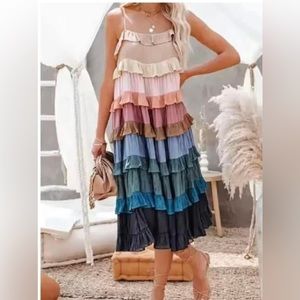 Vici Tiered Midi Dress Autumn Tones size M